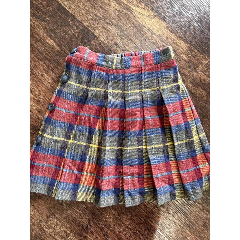 Vintage Field Gear Kids Plaid Wool Blend Pleated Skirt Red Blue Gray Size 5/6